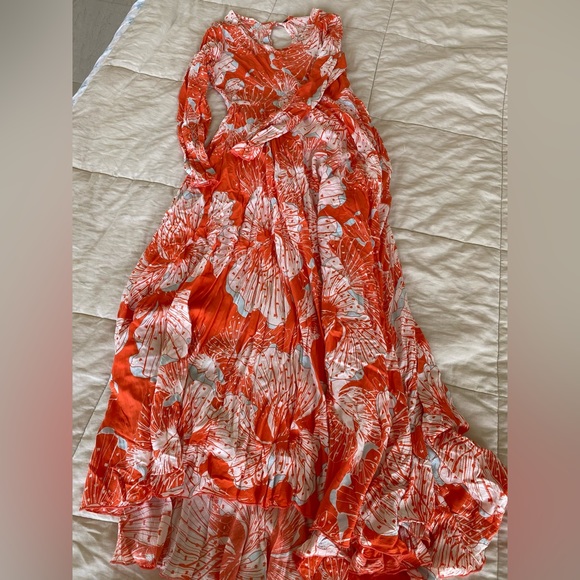 Free People First Kiss floral full skirt maxi dress Tangerine Dream - Picture 10 of 11